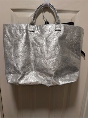 Metallic Silver Tote Bag with Top Handles